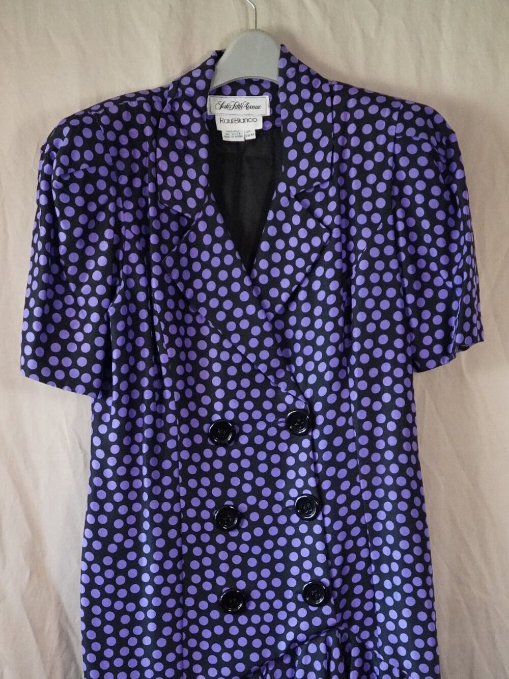 Vintage Raul Blanco black/purple silk polka-dot dress